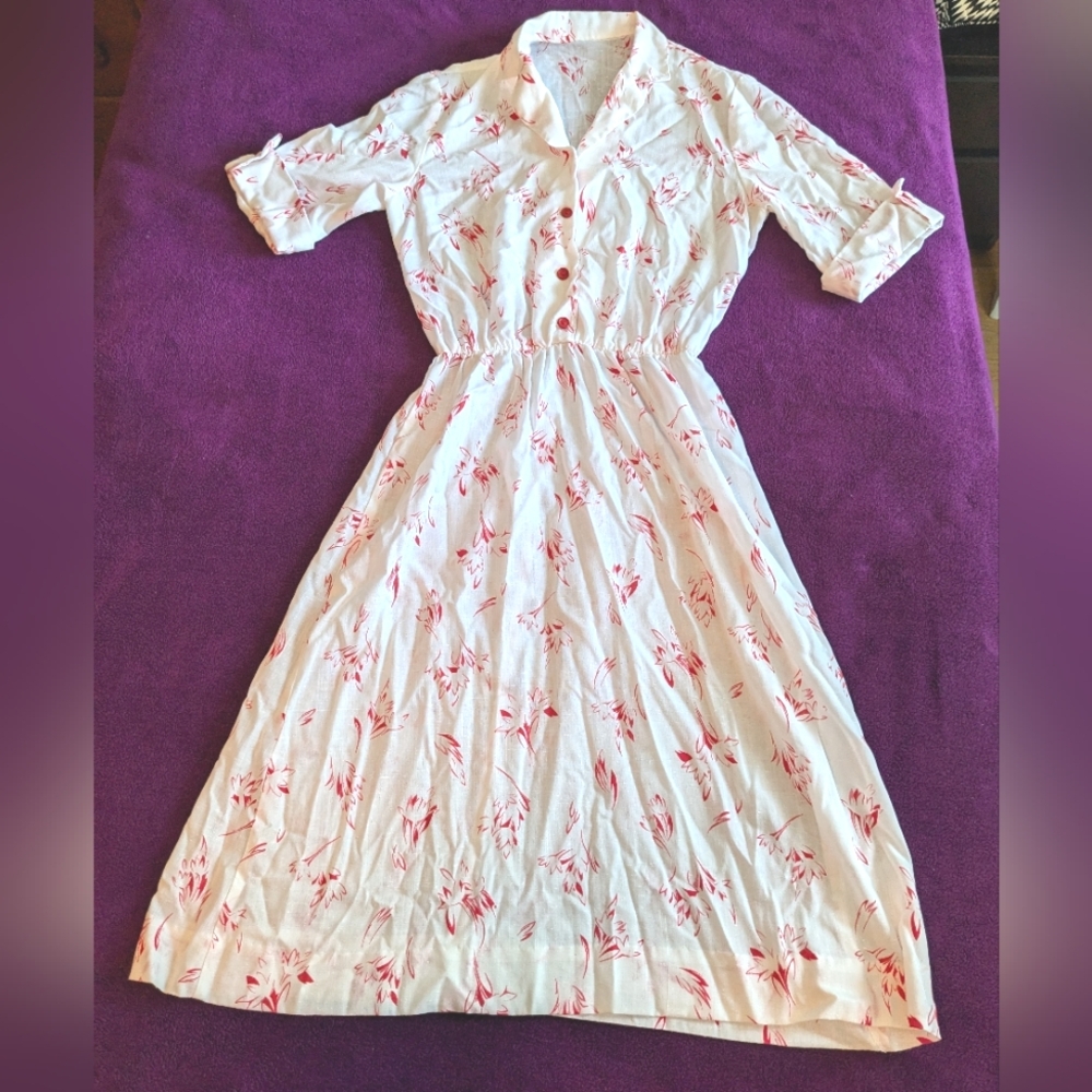 Vintage 60s Red Floral Summer Dress